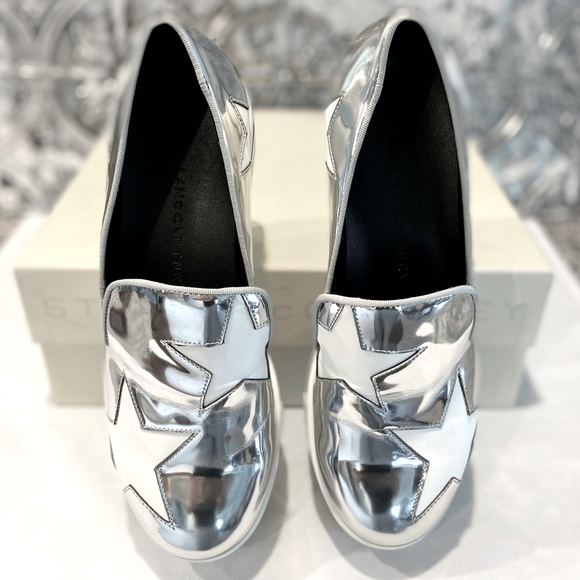 Stella McCartney Binx Metallic Star Platform Loafer Sneaker Indium/White Sz 5.5 - Picture 4 of 9